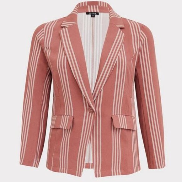 NEW Torrid Boyfriend Blazer Jacket Light Weight Striped Mauve Rose Pink L 12 $70 - Picture 4 of 14
